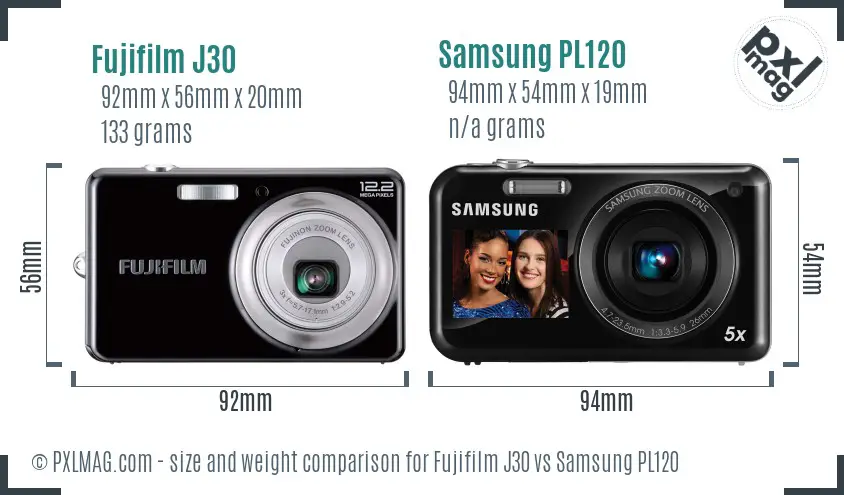 Fujifilm J30 vs Samsung PL120 size comparison