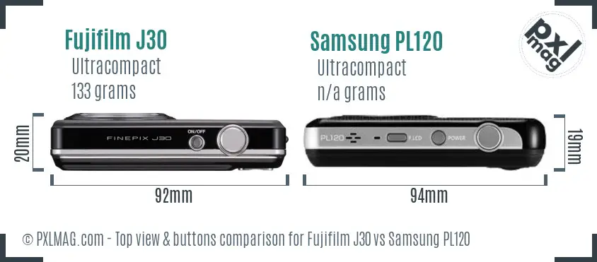 Fujifilm J30 vs Samsung PL120 top view buttons comparison