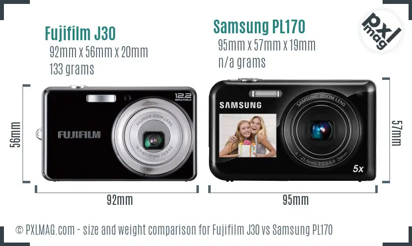 Fujifilm J30 vs Samsung PL170 size comparison Fujifilm J30 vs Samsung PL170 size comparison