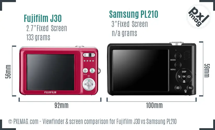 Fujifilm J30 vs Samsung PL210 Screen and Viewfinder comparison