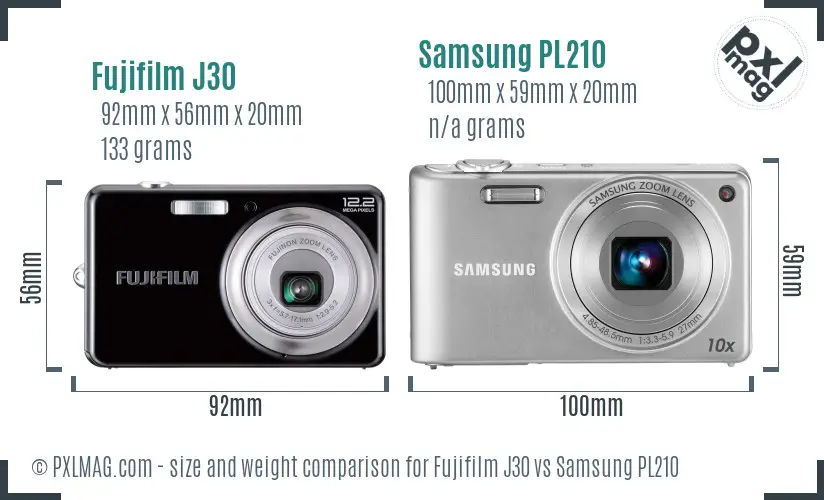 Fujifilm J30 vs Samsung PL210 size comparison