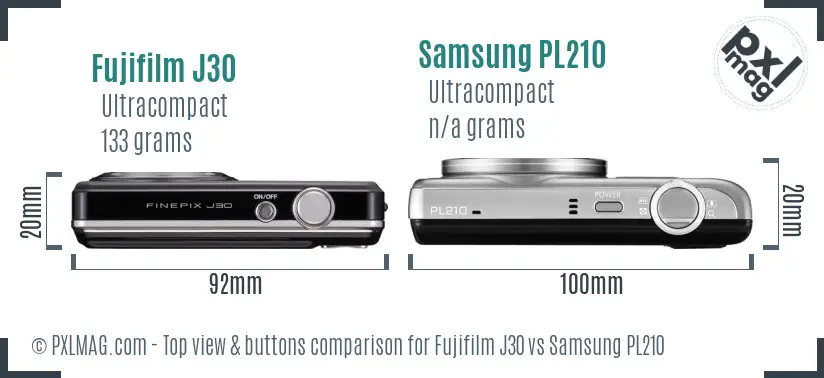 Fujifilm J30 vs Samsung PL210 top view buttons comparison