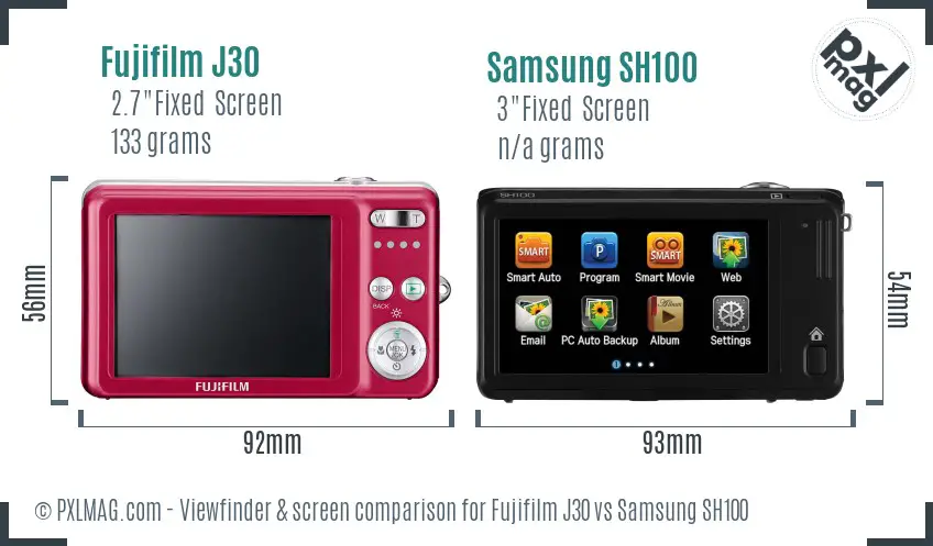 Fujifilm J30 vs Samsung SH100 Screen and Viewfinder comparison