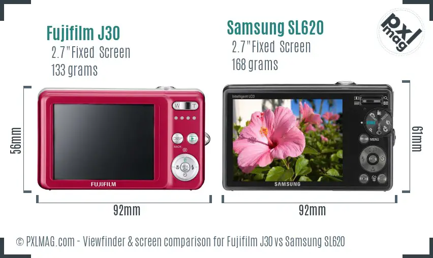 Fujifilm J30 vs Samsung SL620 Screen and Viewfinder comparison