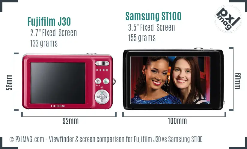 Fujifilm J30 vs Samsung ST100 Screen and Viewfinder comparison