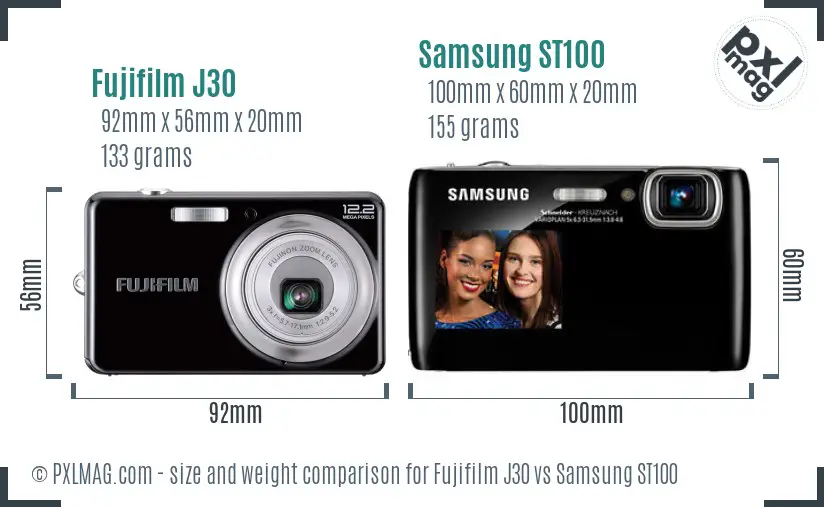 Fujifilm J30 vs Samsung ST100 size comparison