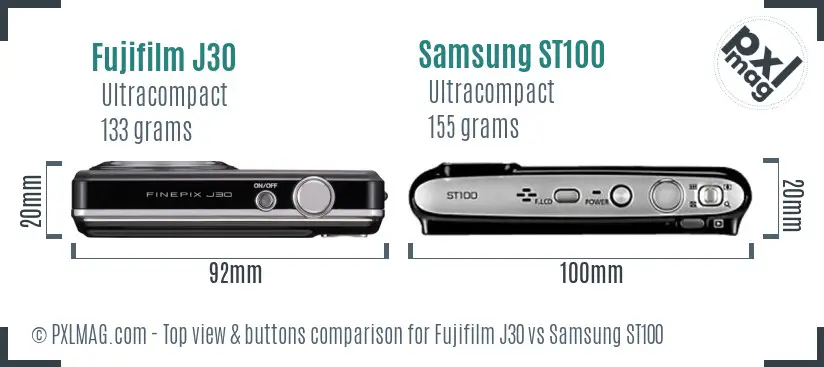 Fujifilm J30 vs Samsung ST100 top view buttons comparison