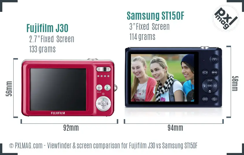 Fujifilm J30 vs Samsung ST150F Screen and Viewfinder comparison