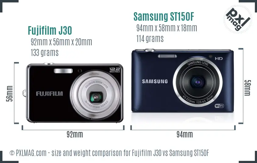Fujifilm J30 vs Samsung ST150F size comparison