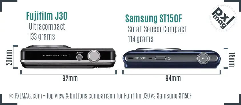 Fujifilm J30 vs Samsung ST150F top view buttons comparison