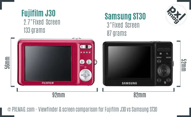 Fujifilm J30 vs Samsung ST30 Screen and Viewfinder comparison