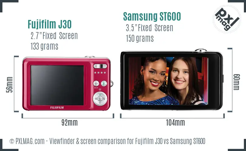 Fujifilm J30 vs Samsung ST600 Screen and Viewfinder comparison