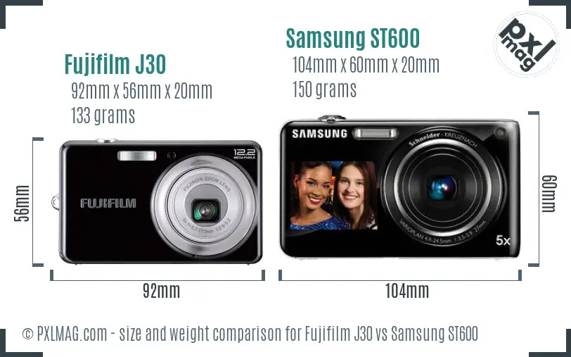 Fujifilm J30 vs Samsung ST600 size comparison