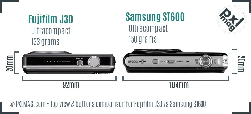 Fujifilm J30 vs Samsung ST600 top view buttons comparison