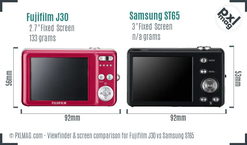 Fujifilm J30 vs Samsung ST65 Screen and Viewfinder comparison