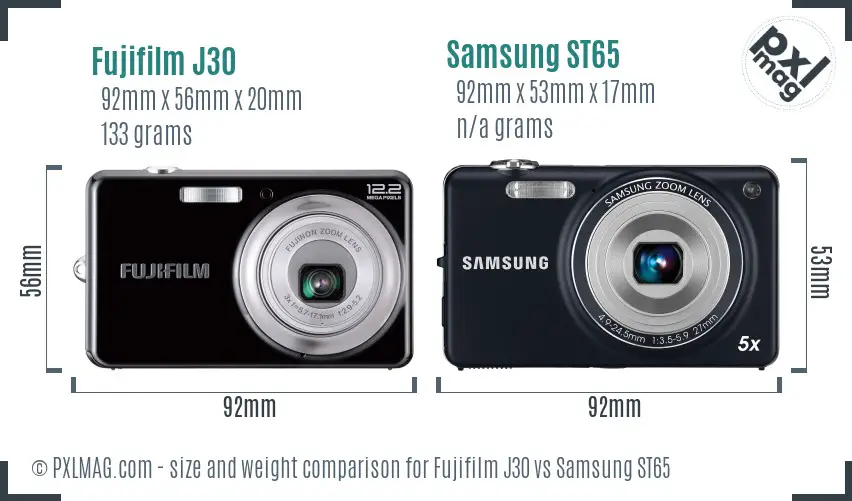 Fujifilm J30 vs Samsung ST65 size comparison