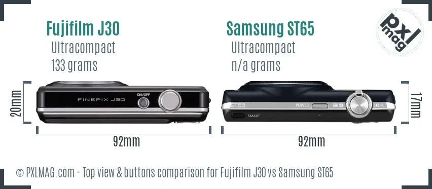 Fujifilm J30 vs Samsung ST65 top view buttons comparison