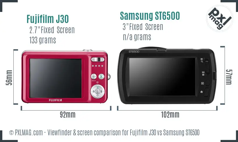 Fujifilm J30 vs Samsung ST6500 Screen and Viewfinder comparison