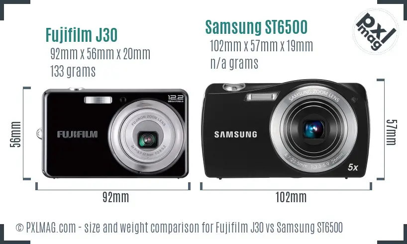 Fujifilm J30 vs Samsung ST6500 size comparison
