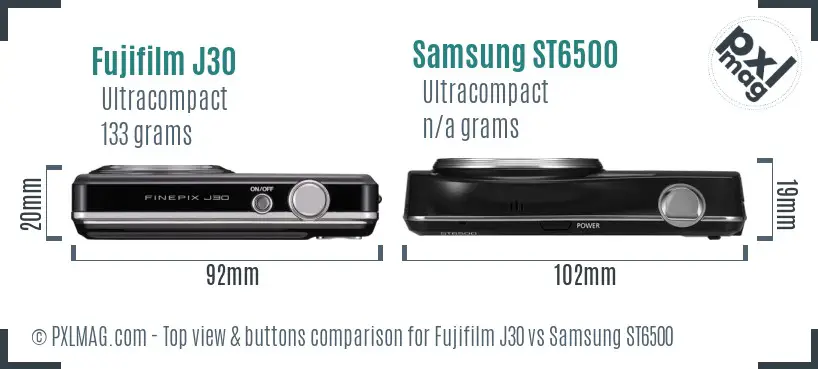Fujifilm J30 vs Samsung ST6500 top view buttons comparison