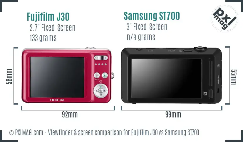 Fujifilm J30 vs Samsung ST700 Screen and Viewfinder comparison