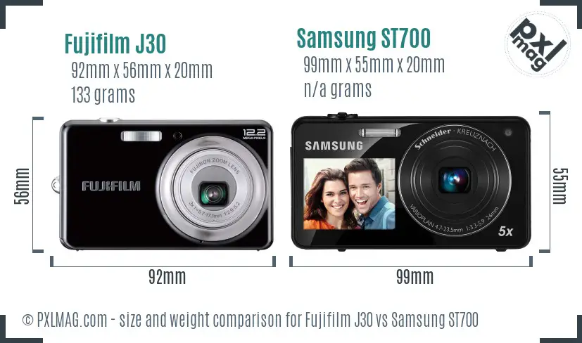 Fujifilm J30 vs Samsung ST700 size comparison