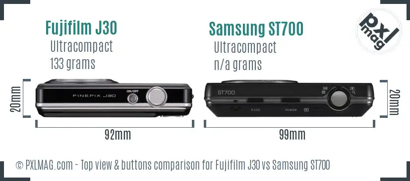 Fujifilm J30 vs Samsung ST700 top view buttons comparison