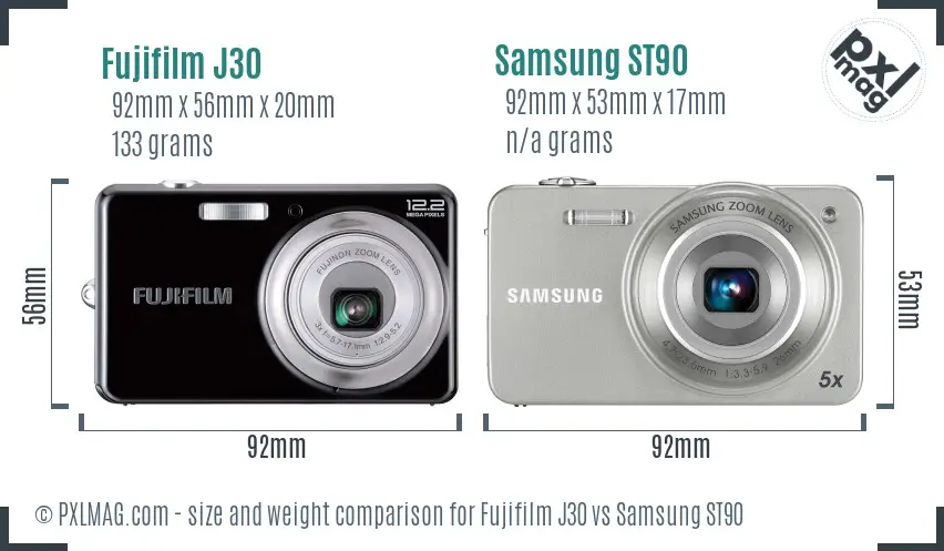 Fujifilm J30 vs Samsung ST90 size comparison Fujifilm J30 vs Samsung ST90 size comparison