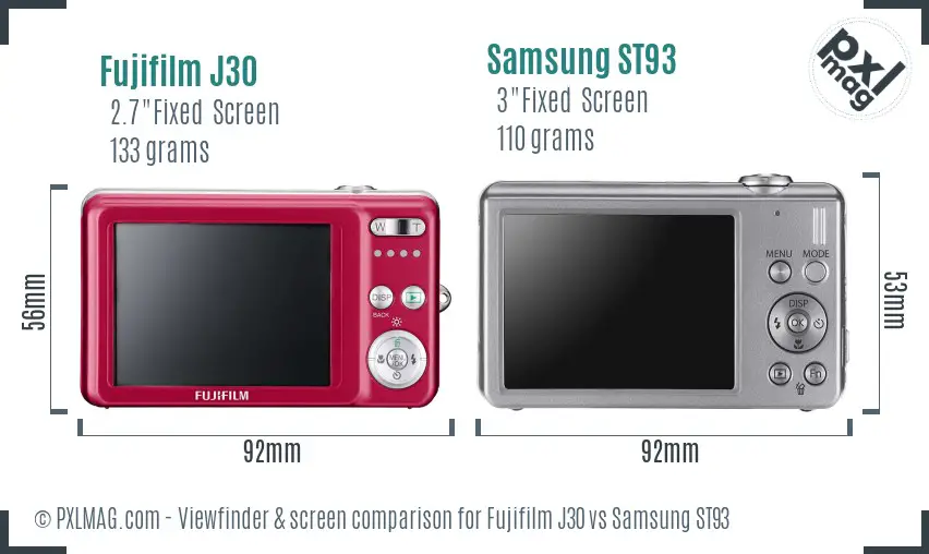 Fujifilm J30 vs Samsung ST93 Screen and Viewfinder comparison