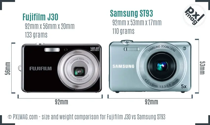 Fujifilm J30 vs Samsung ST93 size comparison