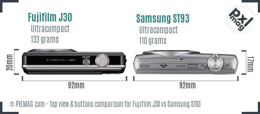 Fujifilm J30 vs Samsung ST93 top view buttons comparison