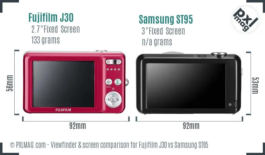 Fujifilm J30 vs Samsung ST95 Screen and Viewfinder comparison