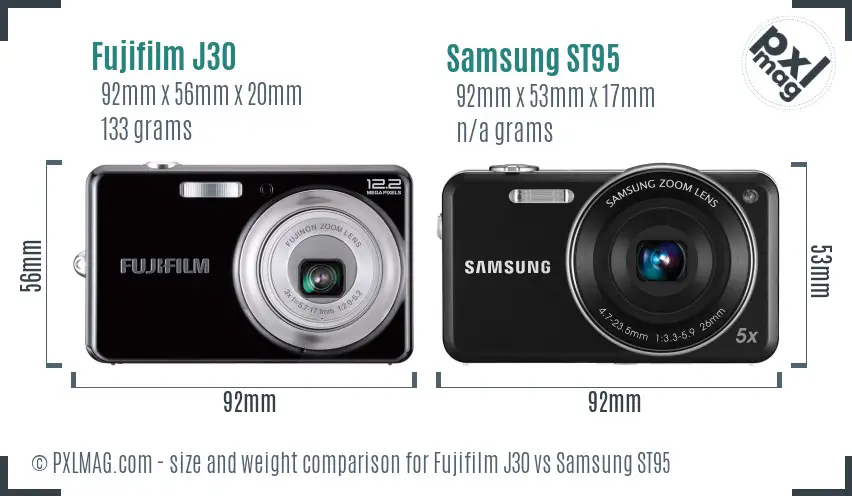 Fujifilm J30 vs Samsung ST95 size comparison