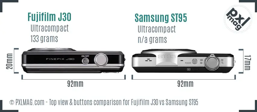 Fujifilm J30 vs Samsung ST95 top view buttons comparison