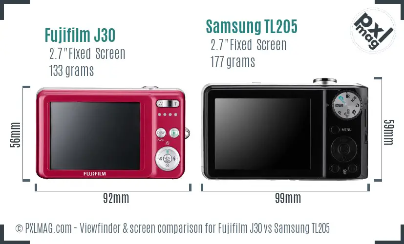 Fujifilm J30 vs Samsung TL205 Screen and Viewfinder comparison