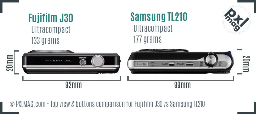 Fujifilm J30 vs Samsung TL210 top view buttons comparison Fujifilm J30 vs Samsung TL210 top view buttons comparison