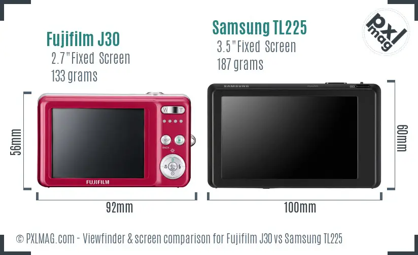 Fujifilm J30 vs Samsung TL225 Screen and Viewfinder comparison