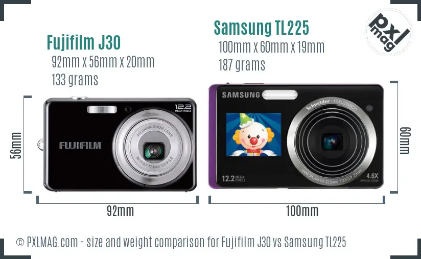 Fujifilm J30 vs Samsung TL225 size comparison