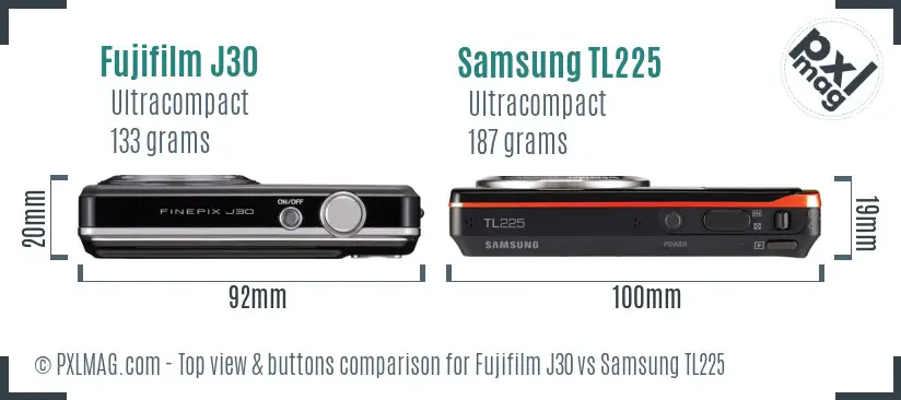 Fujifilm J30 vs Samsung TL225 top view buttons comparison