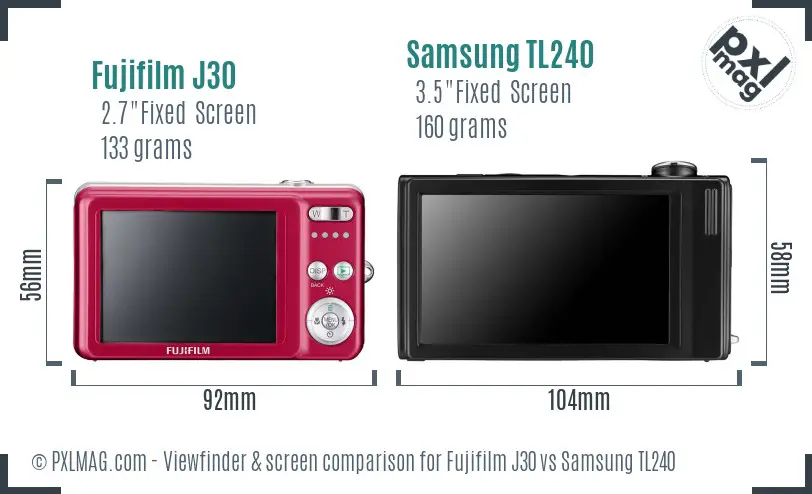 Fujifilm J30 vs Samsung TL240 Screen and Viewfinder comparison Fujifilm J30 vs Samsung TL240 Screen and Viewfinder comparison