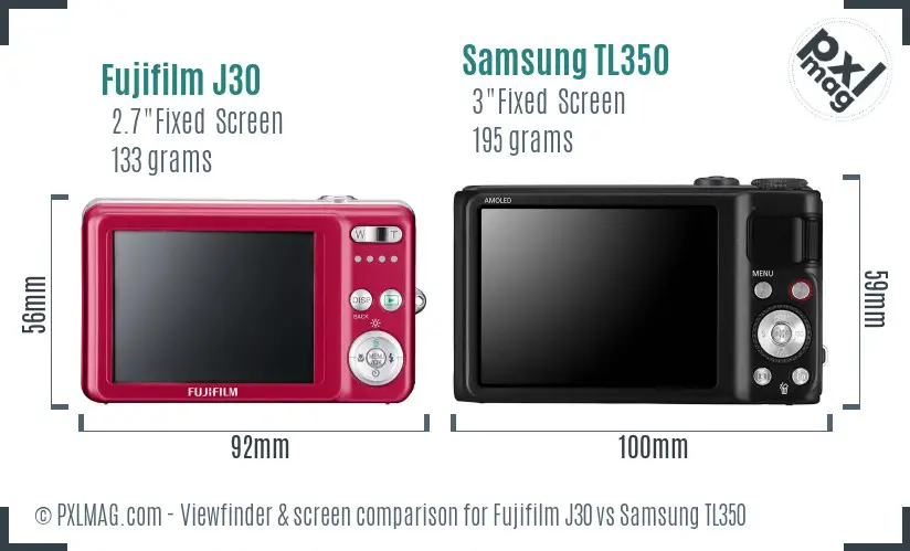 Fujifilm J30 vs Samsung TL350 Screen and Viewfinder comparison