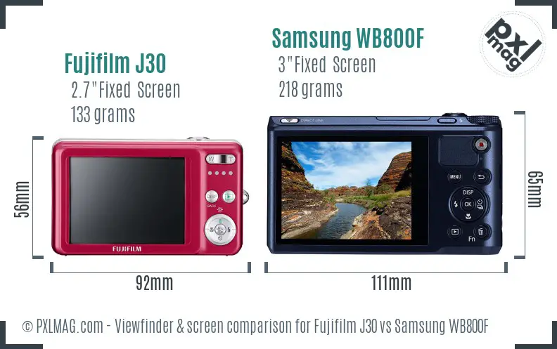 Fujifilm J30 vs Samsung WB800F Screen and Viewfinder comparison