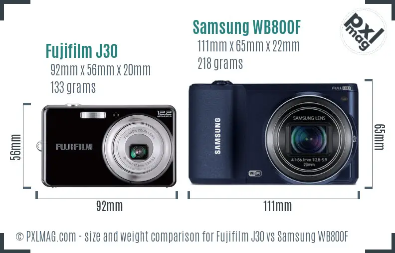 Fujifilm J30 vs Samsung WB800F size comparison