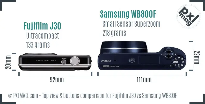 Fujifilm J30 vs Samsung WB800F top view buttons comparison