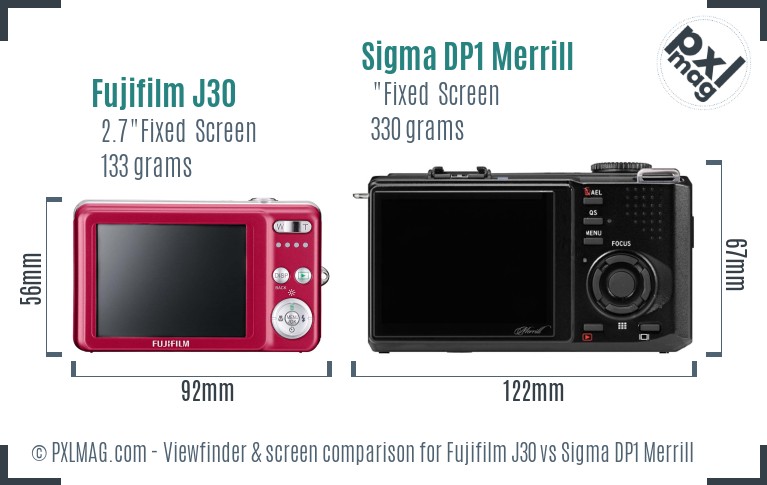 Fujifilm J30 vs Sigma DP1 Merrill Screen and Viewfinder comparison
