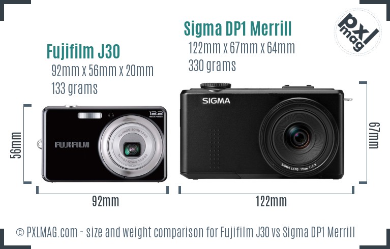 Fujifilm J30 vs Sigma DP1 Merrill size comparison Fujifilm J30 vs Sigma DP1 Merrill size comparison