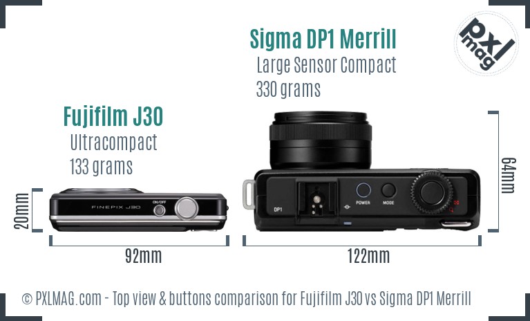 Fujifilm J30 vs Sigma DP1 Merrill top view buttons comparison