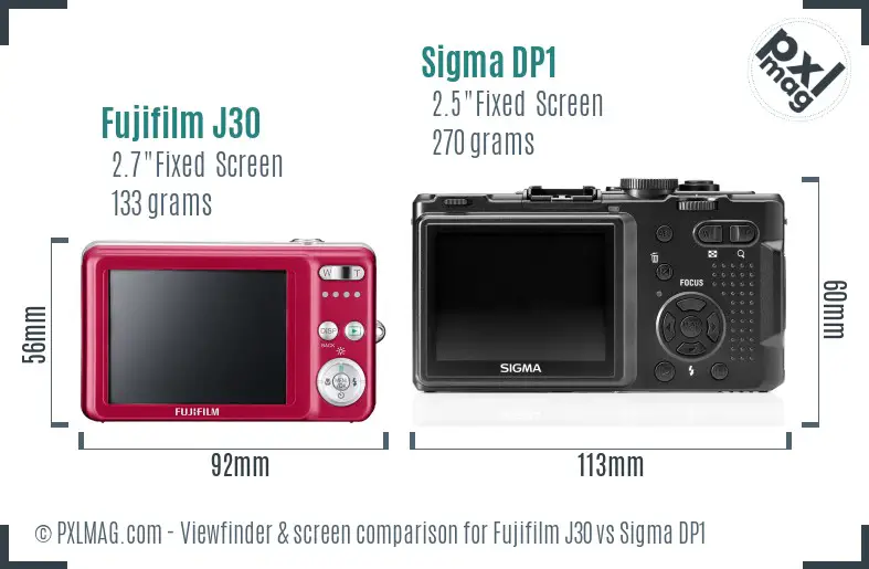 Fujifilm J30 vs Sigma DP1 Screen and Viewfinder comparison