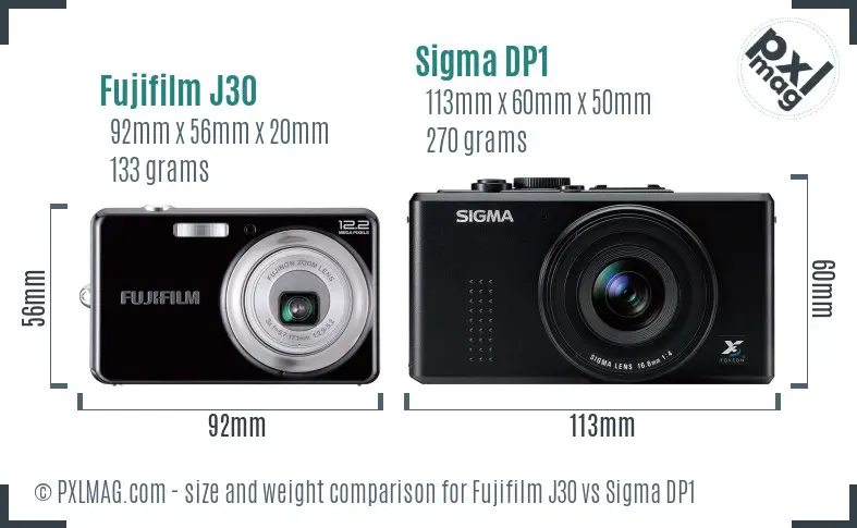 Fujifilm J30 vs Sigma DP1 size comparison