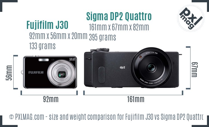 Fujifilm J30 vs Sigma DP2 Quattro size comparison